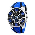 SKMEI 9128 Top Luxury Brand Quartz Watches Men Fashion Casual Wristwatches Waterproof Sport Watch Relogio Masculino (Blue)