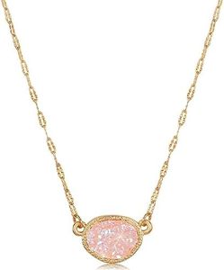 Light Pink Necklace for Women - Simulated Druzy Pink Stone Necklace, Preppy Jewelry, Trendy Boho Chain, Bohemian Simulated Rose Quartz Crystal Druzy Jewelry for Women, Cute Delicate Pendant