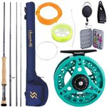 Sougayilang Fly Fishing Rod and Reel, 5/6 Weight 9ft Fly Rod, 4-Piece Graphite Rod, Die Cast Aluminum Reel, Carrying Case, Fly Box & Fishing Flies Fly Fishing Combo Starter Kit(Turquoisee #8)