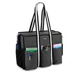 Trunab Teacher Utility Tote Bag with Multiple Pocket and Large Compartment for up to 15.6” Laptop, Zip Top Carrying Bag for Working Women, Travel, School, Office, Business, Black