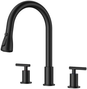 FORIOUS Black 2-Handle Kitchen Faucet, 3-Mode High Arc Pull Down Sprayer