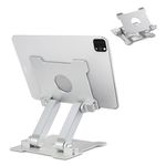 KABCON Quality Tablet Stand,Adjustable Foldable Eye-Level Aluminum Solid Up to 15-in Tablets Holder for Microsoft Surface Series Tablets,iPad Series,Samsung Galaxy Tabs,Amazon Kindle Fire,Etc.Silver