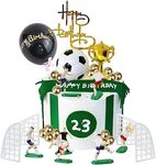 SINGOMON 42PCS Soccer Cake Toppers Soccer Cake Decorations Happy Birthday Cake Topper Gold Trophy Soccer Player Figurine Cake Topper Soccer Party Decorations for Soccer Birthday Decorations