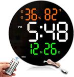 CBK Digital Alarm Wall Clock 10" Large with Remote Control, Temp, Humidity, Dual Alarms, Living Room Décor/Gym/Garage, Gift for Elderly (Big Round Wall Clock)(Font Colour May Vary)