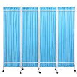 Medical Privacy Screen with Blue Panels - Folding & Movable Design for Hospital Clinics - Adjustable & Foldable Indoor Divider Screen