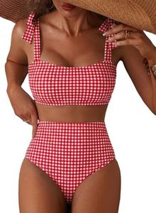 Herseas Womens Bikini Sets 2 Piece Red Gingham High Waisted Swimsuit XS