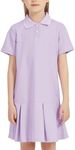 Flygo Girls Polo Dress Summer Active Tennis Golf Ruffle Short Sleeve Pique Athletic Dresses(Purple-S)