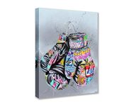 Banksy Street Art Decor Hand Gloves Pictures Graffiti Paintings Boxing Gloves Artwork 1 Panels Canvas Artwork Living Room Nordic House Decor Framed Ready to Hang Poster and Prints(36''Wx 24''H)