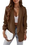 PRETTYGARDEN Women's 2024 Fall Blazer Jackets Casual Long Sleeve Open Front Work Office Blazers (Coffee,Large)