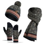 3PCS Winter Warm Hat Scarf Gloves Set for Women Men Retro Knit Fleece Touchscreen Gloves Beanie Hat Ski Cap