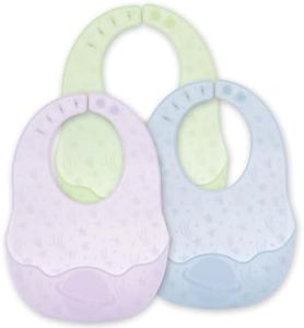 Happy Create Adjustable Silicone Bib Set for Babies Kids & Toddlers Easy-Clean Waterproof Baby Bibs with Food Catcher BPA-Free Soft & Lightweight Ideal for Boys & Girls 3pcs