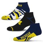 For Bare Feet NCAA Michigan Wolverines CAMO BOOM 3 Pack Ankle Sock Team Colors Large