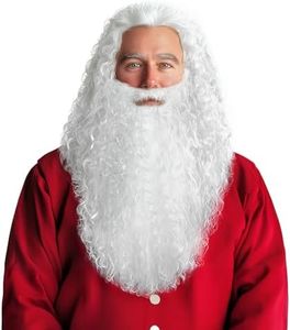 JEGERMIG White Wizard Curly Wig and Beard Christmas Funny Cosplay Santa Claus Costume Accessory for Adults