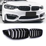 SNA Gloss Black ABS Front Kidney Grille with Double Slats Mesh Grill Compatible for BMW 4 Series F32 F33 F36 (2014+) F82 F83 M4 F80 M3 (2015+) 2-pc Set