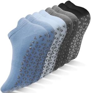 4 Pair Pilates Socks Yoga Socks with Upgarde Grips for Women,Non-Slip Grip Socks for Ballet,Hospital Anti Skid Socks for Women and Men by H HOME-MART Multicolor-C