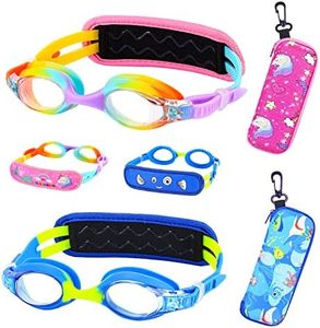 2PK Toddler Goggles Age 2 - 5, Kids swim Goggles No Tangle, Goggles for Kids Boys & Girls，Baby Goggles with Easy On / Soft fabric Band