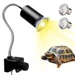 PewinGo Tortoise Heat Lamp, UVA UVB Light Reptile Kit for Terrapin Tank Vivarium, with 2*50w Basking Bulb and 360° Swivel Clamp Stand for Tortoise, Snake, Frog, Lizard, Chicks. Halogen, Yellow Light