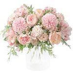 KIRIFLY Artificial Flowers, Fake Peony Silk Hydrangea Bouquet Decor Plastic Carnations Realistic Flower Arrangements Wedding Decoration Table Centerpieces(Light Pink)