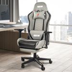 BAYBEE Drogo Hyper Ergonomic Gaming Chair, High Back Computer Chair with Pu Leather, Adjustable Seat, Head & Lumbar Support Pillow|Home & Office Chair with Full Recline Back & Footrest (Grey)