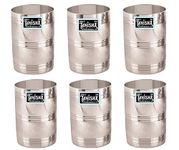 ONLY TANISHK Stainless Steel Glass Set of 6 | Amrapali Zig Zag Ringer Design | Water Juice Serving Glasses | 350 ML Capacity | Steel Tumbler for Kitchen, Dining, Party | Paani ka Glass Set (Silver)