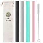 ALINK Reusable Silicone Boba Straws, Extra Large Bubble Tea Smoothie Straws for Popping Tapioca Pearl, Pack of 4 with Cleaning Brush and Case - 10 in x 14 mm - Black, Gray, Green, Pink