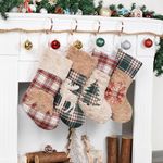 LUBOT 2024 New 4 Pack Christmas Stocking 20" Red Green Plush Plaid Mix and Match Classic Rustic Farmhouse Country Cotton Fireplace Hanging Xmas Stockings Decorations for Family Holiday Season Decor