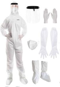 Zimchado Hazmat Suits Disposable Long Sleeve Gloves Full Body Paint Suit And Face Shield Shoe Cover Reusable Pair of Gloves, White, X-Large