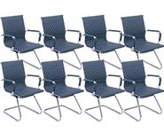 VESCASA Office Guest Chairs with Rhombic Grid Design Back, Faux Leather Reception Chairs with Arms for Meeting/Waiting/Conference Room with Chrome Metal Sled Base, Set of 8, Navy Blue