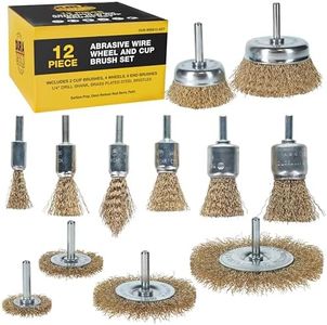 Dura-Gold 12-Piece Abrasive Brass-Coated Wire Wheel, Cup Brush, and End Brush Set, 1/4" Drill Shank, Carbon Steel Bristles - Surface Prep Grinding, Stripping Metal, Clean Remove Rust, Corrosion, Paint