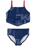 OshKosh B'Gosh Girls' Two-Piece Swimsuit, Indigo Blue Bandana, 8