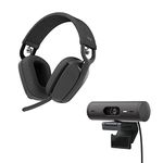 Logitech Brio 500 Full HD webcam and Zone Vibe 100 wireless headphones with noise-cancelling mic, works with Microsoft Teams, Google Meet, Zoom, Mac/PC - Graphite