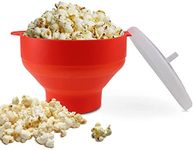 Silicone Microwave Popcorn Popper with Lid, KASTWAVE BPA Free Microwave Popcorn Popper, Collapsible Microwave Popcorn Maker Bowl with Handles, Dishwasher Safe (Red)