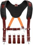 FUERI Leather Tool Belt Suspender with 4 Detachable D-Loop for tool belt suspenders. (Maroon)