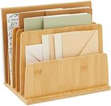 Paper Junkie Bamboo Wooden Mail Holder, File Sorter for Letter and Folder Document Storage, Envelope Organizer with 5 Slots for Office Desk, Countertop, Home Organization (10x7 in)