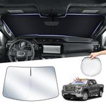 T TGBROS Windshield Sun Shade Custom Fit for 2019-2024 GMC Sierra 1500 2500 3500 SLT, AT4, Denali Accessories Foldable Sun Shield Reflective Polyester Sun Visor Cover Block Heat and Sun Protection