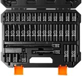 boen 1/2" Drive Impact Socket Set, 33 Piece Deep & Shallow Metric Socket Set 8mm to 22mm, Includes 5", 10" Extension Bars, Universal Joint, 6 Point Design, Cr-V Steel, Meets ANSI Standards