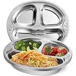 SOUJOY 4 Pack Divided Plate, Stainless Steel Diet Control Food Trays, 3 Sections Compact Serving Platter for Kids, Picky Eaters, Campers