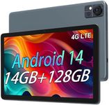 2024 Android 14 Tablet, 10.1 inch 4G Cellular Tablets with Dual Sim Slot, 14GB RAM(8+6 Virtual)+128GB ROM 1TB Expand, Octa-Core, 1280x800 Incell Screen, 5G WIFI,Dual Camera,Support Face Unlock,7000mAh