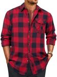 Linvich Mens Flannel Shirts Long Sleeve Button Down Casual Shirts Fall Winter Plaid Shirts Red