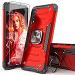 IDYStar for Galaxy A50 Case with Tempered Glass Screen Protector, for Galaxy A50S Case,Hybrid Drop Test Cover with Car Mount Kickstand Slim Fit Protective Phone Case for Galaxy A50/A30S/A50S, Red