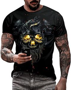 Eciodci Men's Halloween Horror 3D Pattern Skull T-Shirt Round Neck Nightmare Before Christmas Haunted Scene Tees Short Sleeve, Black 11, Small