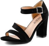SANDALUP Women's Elegant Chunky Heel Sandals, Suede Open Toe with Adjustable Ankle Strap, Perfect for Dress & Wedding - Black Size 10