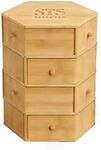 STS SELECTED Bamboo Desktop Organizer, 360° Rotatable, Large Capacity 12 Drawers. 4-Tier Desktop Organization and Desk Accessories for Home Office School Supplies, No Assembly Required.