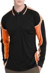 BIG BEE Panel Polo Shirt Long Sleeve Cool Breathe Contrast Black Orange