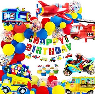 iZoeL Decoraciones Cumpleaños Globo Papel Aluminio Camión Bomberos Cartel Feliz Cumpleaños Guirnalda Pastel Topper 32 Piezas Globos Fiesta Cumpleaños Para Niños