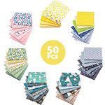 Aubliss 50pcs Quilting Cotton Craft Fabric Bundle (100% Cotton - 9.8in x 9.8in / 25cm x 25cm) Pre-Cut Squares Sheets Printed Floral Sewing Supplies for Patchwork Sewing DIY Crafting Quilting