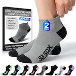 SB SOX Low Cut Athletic Socks – Compression Ankle Socks for Men & Women – 2 Pairs (US, Alpha, Small, Regular, Regular, Gray/Black)