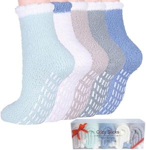 Toes Home Lot de 5/6 paires de chaussettes douillettes antidérapantes pour femme - Chaussettes d'hiver moelleuses avec picots - Chaussettes de lit chaudes - 36-42, 5 paires de couleurs froides, 38-44