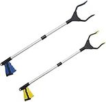 Grabber Reacher Tools, 32" Foldable Trash Pickers for Elderly, Lightweight Handy Trash Claw Grabber, Reaching Assist Tool for Garbage Trash Pick Up, Nabber, Litter Picker, Arm Extension (Pack of 2 Blue &Yellow)