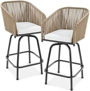 Best Choice Products Set of 2 Woven Wicker Swivel Bar Stools, Patio Bar Height Chair for Backyard, Pool, Garden, Deck w/ 360 Rotation, 250lb Capacity - Natural/Ivory